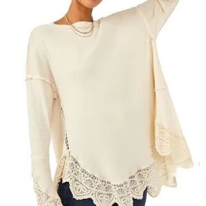 Free People Cream Lace Hem Blouse